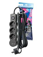 Удлинитель Космос 3р.С/З 10A 1.5м с выкл. ПВС 3x1мм² IP20 USB черный (1/30)