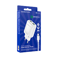 Сетевое З/У Borofone BA54A 2USB 3.0A 18W QC3.0 с кабелем Type-C белый