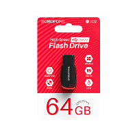 Флеш-накопитель Borofone Generous BUD2 64GB USB2.0 пластик черный красный (1/35/280)