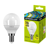 Лампа светодиодная Ergolux G45 E14 7W 3000К 180-240V шар (1/10/100)