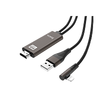 Кабель HOCO UA14 USB (m)-Lightning/HDMI (m) 2м 2.0A нейлон черный (1/82)