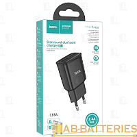 Сетевое З/У HOCO C88A 2USB 2.4A с кабелем Lightning черный (1/12/120) 
