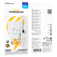 Сетевое З/У Borofone BAS42A 1USB 3.0A 18W QC3.0 с кабелем Type-C белый (1/54/216) 