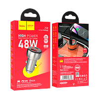 Автомобильное З/У HOCO Z50 1USB+1Type-C 48W дисплей серый (1/12/120) 