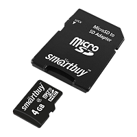 Карта памяти microSD Smartbuy 4GB Class4 4 МБ/сек с адаптером