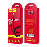 Кабель HOCO X26 USB (m)-Lightning (m) 1м 2.0A нейлон черный красный (1/30/300)