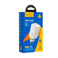 Сетевое З/У HOCO N23 2Type-C 45W PD3.0 с кабелем Type-C-Lightning белый (1/11/110)