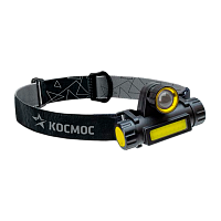 Фонарь налобный Космос H103 3W ХРЕ+COB от аккумулятора 3 режима+ZOOM желтый (1/24/120)