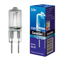 Лампа галогенная Camelion JD G6.35 50W 2800К 220-240V капсула прозрачная (1/5/100)