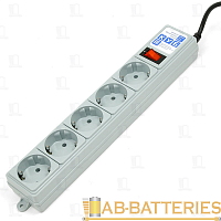 Сетевой фильтр Power Cube 5р.С/З 10A 1.9м ПВС 3x0.75мм² с выкл. серый (1/27)