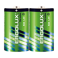 Батарейка Ergolux R20 D Shrink 2 Zinc Carbon 1.5V (2/12/144)