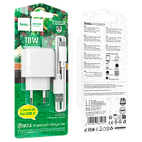 Сетевое З/У HOCO CS52A 1USB 18W QC3.0 с кабелем Type-C белый (1/28/168) 
