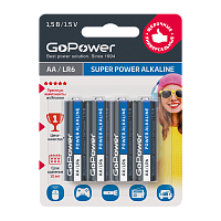 Батарейка GoPower LR6 AA BL4 Щелочная 1.5V (4/48/576)