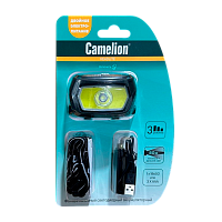 Фонарь налобный Camelion LED53413 3W LED+COB от аккумулятора Type-C 3 режима серый (1/12/48)