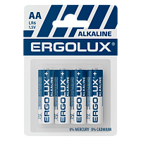 Батарейка Ergolux LR6 AA BL4 ПРОМО Alkaline 1.5V (4/40/720) 