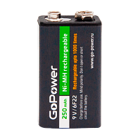 Аккумулятор бытовой GoPower Крона 6F22 BL1 NI-MH 9V 250mAh (1/25/100) 