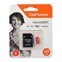Карта памяти microSD GoPower 128GB Class10 UHS-I (U3) 100 МБ/сек V30 с адаптером