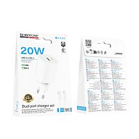 Сетевое З/У Borofone BA104A 1USB+1Type-C 20W QC3.0 с кабелем Lightning/Type-C белый (1/20/120)