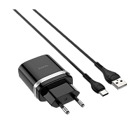 Сетевое З/У HOCO C12Q 1USB 3.0A QC3.0 с кабелем Type-C черный (1/10/100)