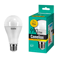 Лампа светодиодная Camelion A60 E27 11W 3000К 170-265V груша матовая (1/10/50)