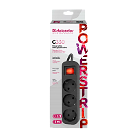 Удлинитель Defender G330 3р.С/З 10A 3.0м с выкл. черный (1/45)