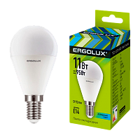 Лампа светодиодная Ergolux G45 E14 11W 4500К 172-265V шар (1/10/100)