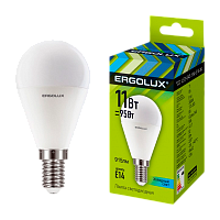 Лампа светодиодная Ergolux G45 E14 11W 4500К 172-265V шар (1/10/100)