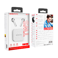 Наушники вставные Borofone BE40 bluetooth 5.0 с микр. белый (1/80)