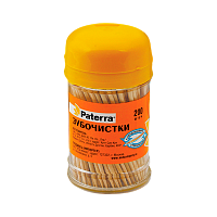 Зубочистки деревянные Paterra 200 шт. в пластиковой баночке 4шт в спайке (цена за 1 шт.) (4/240)