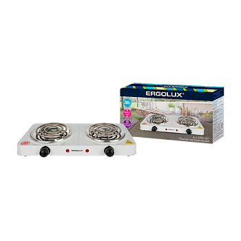 Электроплитка Ergolux ELX-EP02-C01 2 конф., спиральный нагр.эл.2000W 220-240V белый (1/6)