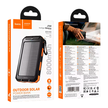 Внешний аккумулятор HOCO J164 8000mAh 2USB+Type-C солнечная батарея с фонариком черный (1/44)