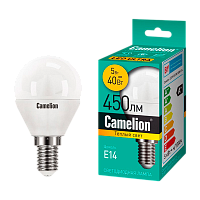 Лампа светодиодная Camelion G45 E14 5W 3000К 220V шар матовая (1/10/100)