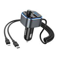 FM-трансмиттер HOCO E74 2USB microSD bluetooth 5.0 QC3.0 серый (1/120) 