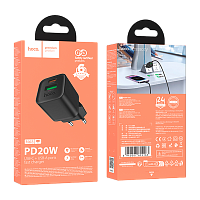Сетевое З/У HOCO N65 1USB+1Type-C 20W PD,QC черный (1/13/130)