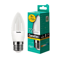 Лампа светодиодная Camelion C35 E27 8W 3000К 170-265V свеча матовая (1/10/100)