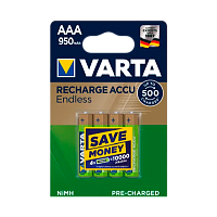 Аккумулятор бытовой Varta HR03 AAA BL4 NI-MH Endless 950mAh (4/40/200) 
