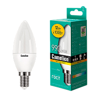 Лампа светодиодная Camelion C35 E14 12W 3000К 170-265V свеча матовая (1/10/100)