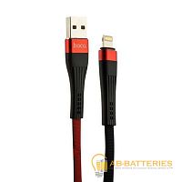 Кабель HOCO U39 USB (m)-Lightning (m) 1.2м 2.4A ткань красный черный (1/24/240)