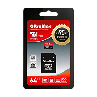 Карта памяти microSD OltraMax 64GB Class10 UHS-I (U3) 95 МБ/сек с адаптером