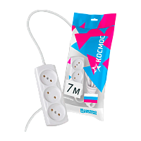 Удлинитель Космос 3р.Б/З 6A 7.0м ПВС 2x0.75мм² белый (1/30)