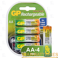 Аккумулятор бытовой GP HR6 AA BL3+1 NI-MH 2700mAh в бумажной упаковке (4/32/320) 
