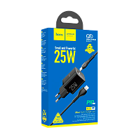Сетевое З/У HOCO N19 Type-C 25W PD3.0 с кабелем Type-C-Lightning черный (1/12/120) 