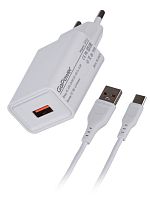 #Сетевое З/У GoPower GP1U 1USB 2.4A 12W с кабелем Type-C белый (1/200)