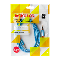 Кабель AUX Defender JACK01-03 Jack 3.5mm (m)-Jack 3.5mm (m) 1.2м ткань синий (1/50/400)