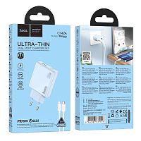 Сетевое З/У HOCO C142A 1USB+1Type-C 20W PD,QC с кабелем Type-C-Lightning голубой (1/19/190)