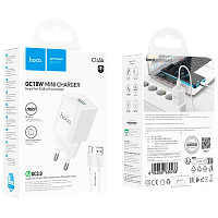 Сетевое З/У HOCO C145A Type-C 18W QC3.0 с кабелем Type-C белый
