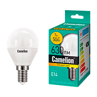 Лампа светодиодная Camelion G45 E14 7W 3000К 220V шар матовая (1/10/100)