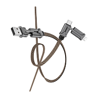 Кабель HOCO S22 USB (m)-Lightning/2xType-C 1.2м 3.0A ткань черный (1/16/160)