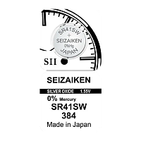 Батарейка SEIZAIKEN 384 (SR41SW) Silver Oxide 1.55V (1/10/100/1000) 