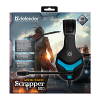 Наушники полноразмерные Defender Scrapper 500 с микр. игровые черный синий (1/16) 
